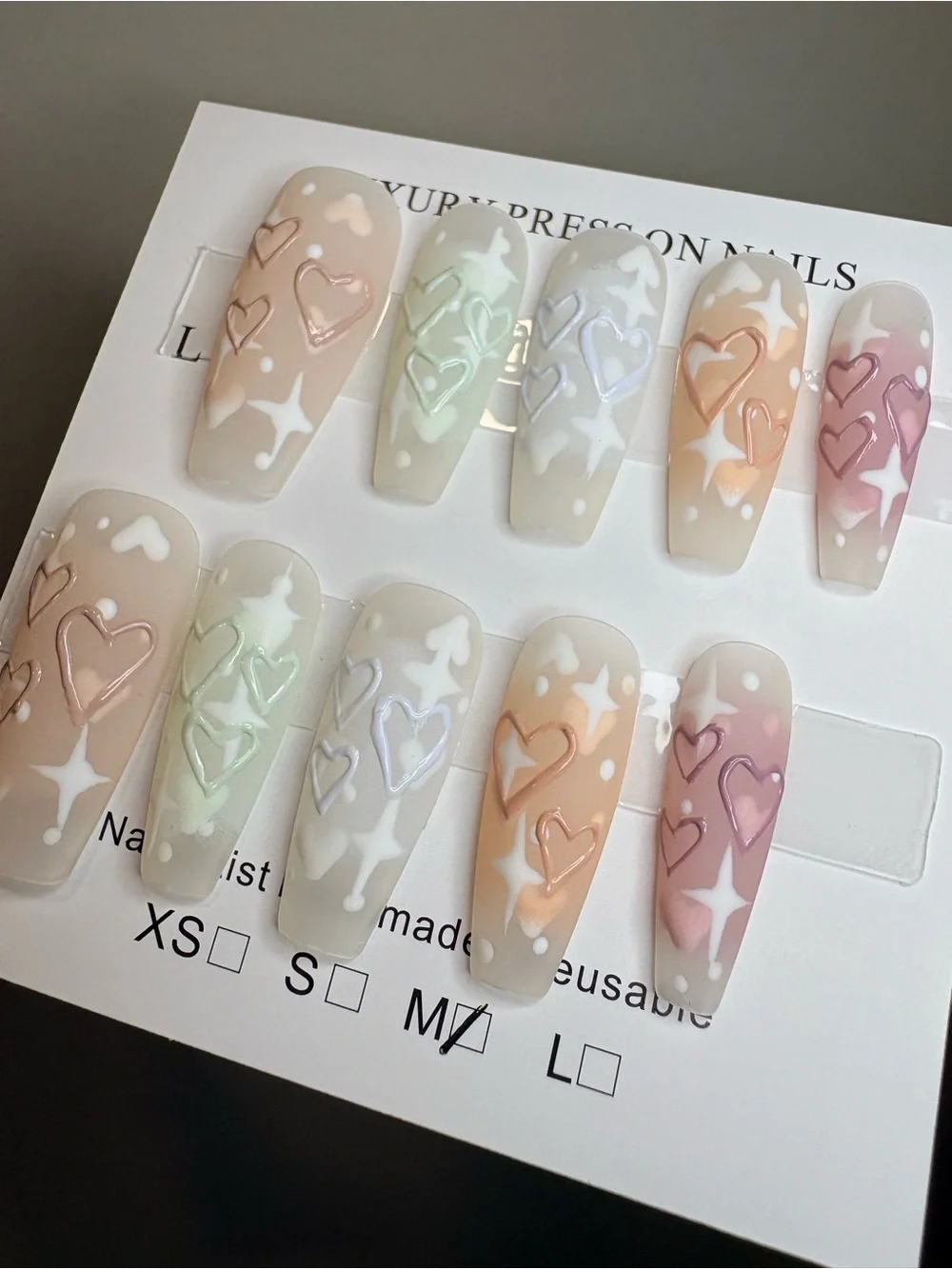 Pastel Heart 3D Press-On Nails Set